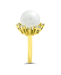 Imitation Pearl and Cubic Zirconia Halo Ring Silver Plate