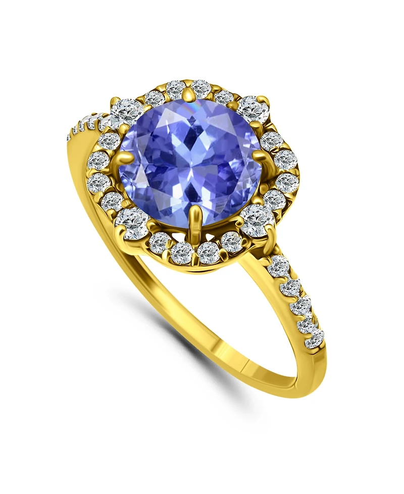 Tanzanite Cubic Zirconia Fancy Halo Ring Silver Plate