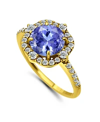 Tanzanite Cubic Zirconia Fancy Halo Ring Silver Plate