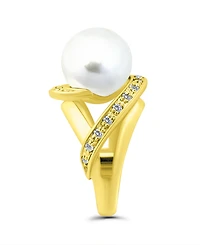 Imitation Pearl and Pave Cubic Zirconia Swirl Wrap Ring Silver Plate