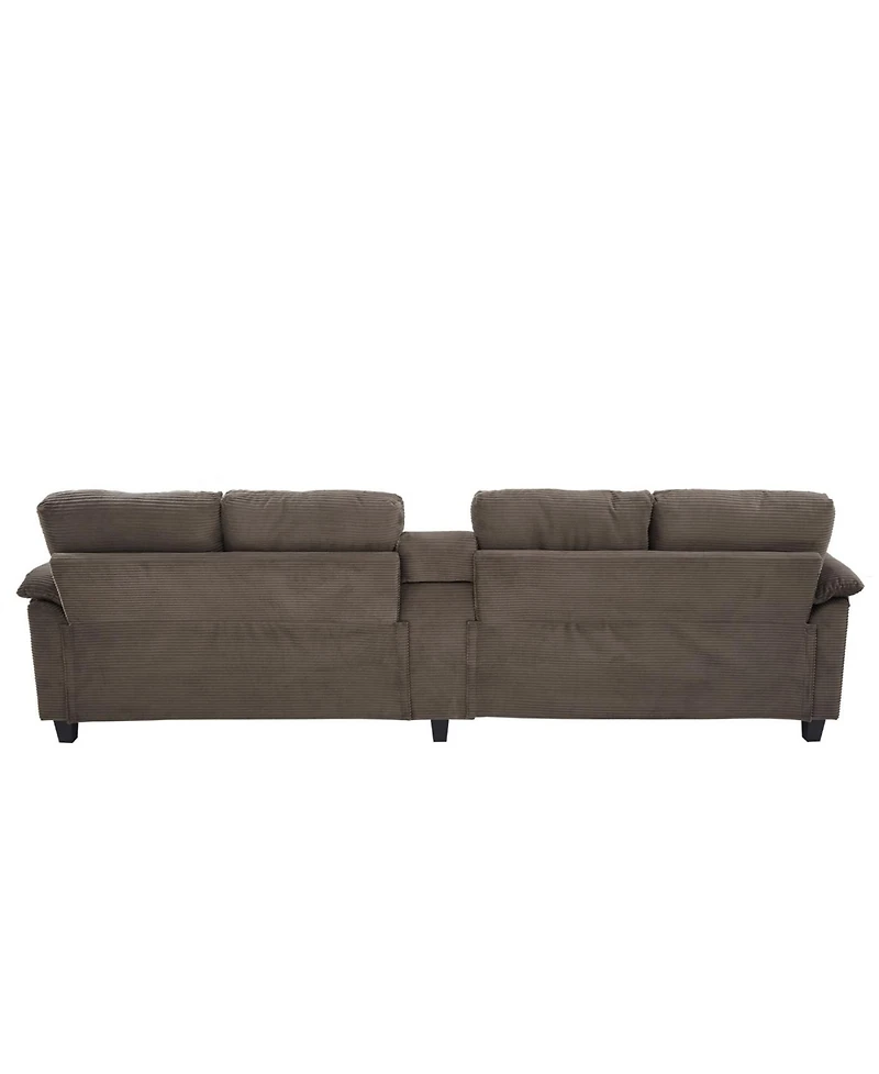 Streamdale Furniture Modern U-shaped Corduroy Sofa with Storage, Cup Holders & Usb Ports, Black