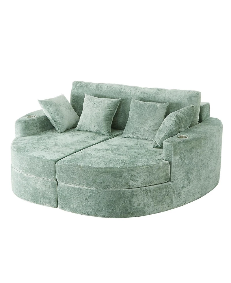 Streamdale Furniture Streamdale Full-Compressed Chaise Sofa 80" Curved Boneless Couch with Cup Holders, Black