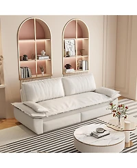 Streamdale Furniture Streamdale Queen Pull Out Sofa Bed, 3-in-1 Convertible Sleeper Sofa, Velvet Loveseat Bed, Beige/White