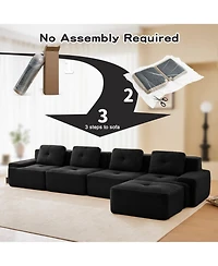 Streamdale Furniture Modern L-Shaped Corduroy Sectional Sofa with Movable Ottoman - Black