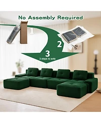 Streamdale Furniture Modern U-Shaped Corduroy Sectional Sofa, 4-Seater Couch with Ottomans, Green