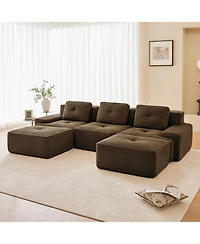 Streamdale Furniture Modern U-Shaped Corduroy Sectional Sofa with Movable Ottoman