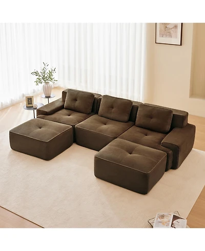 Streamdale Furniture Modern U-Shaped Corduroy Sectional Sofa with Movable Ottoman