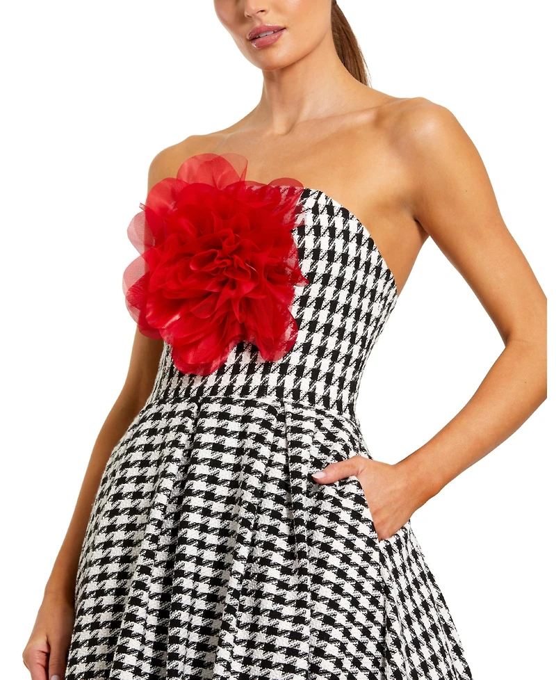 Mac Duggal Women's Strapless Boucle A Line Midi Dress With 3D Flower