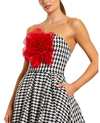 Mac Duggal Women's Strapless Boucle A Line Midi Dress With 3D Flower