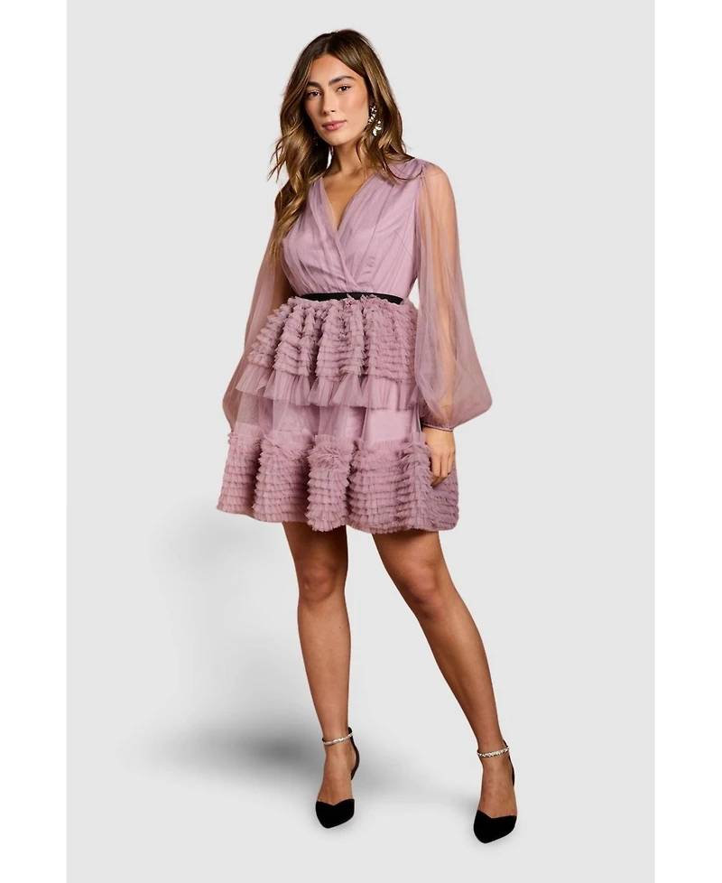 Coast Women's Long Sleeve Mesh Wrap Top Mini Dress