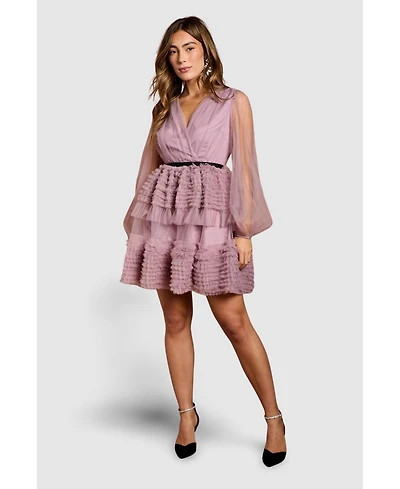 Coast Women's Long Sleeve Mesh Wrap Top Mini Dress