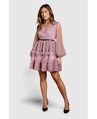 Coast Women's Long Sleeve Mesh Wrap Top Mini Dress