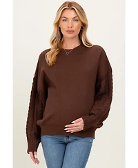 Pinkblush Maternity Brown Cable Knit Sleeve Round Neck Sweater