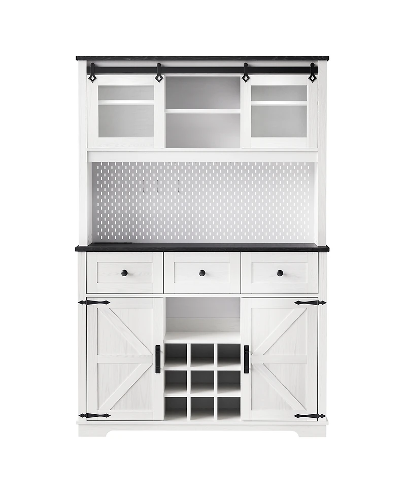 Boyel Living 71" Farmhosue Pantry Bar Cabinet with Internal Storage Rack,Kitchen Cabinet with Hutch,Sliding Door,Rustic Coffee Bar Storage Cabine