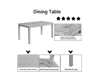 Casainc 6-Piece Silver Grey Crystal Accent Wood Dining Set with Rectangular Table 4 Upholstered Chairs and Bench