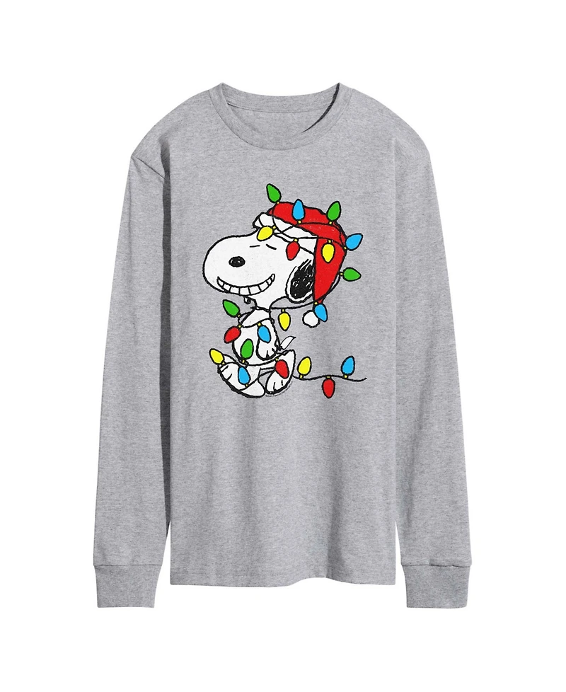 Airwaves Men's Peanuts Snoopy Christmas Lights Graphic Long-Sleeve T-Shirt