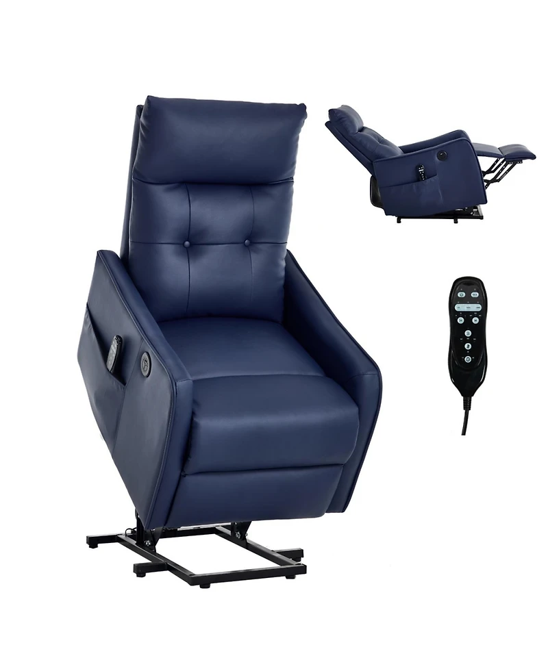 Streamdale Deep Blue Pu Power Lift Recliner Chair with Massage, Heat & Usb