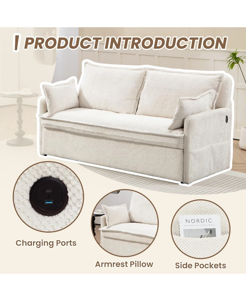 Streamdale Furniture Streamdale Ergonomic Sofa Bed with Storage & Charging - Corduroy Convertible Sleeper