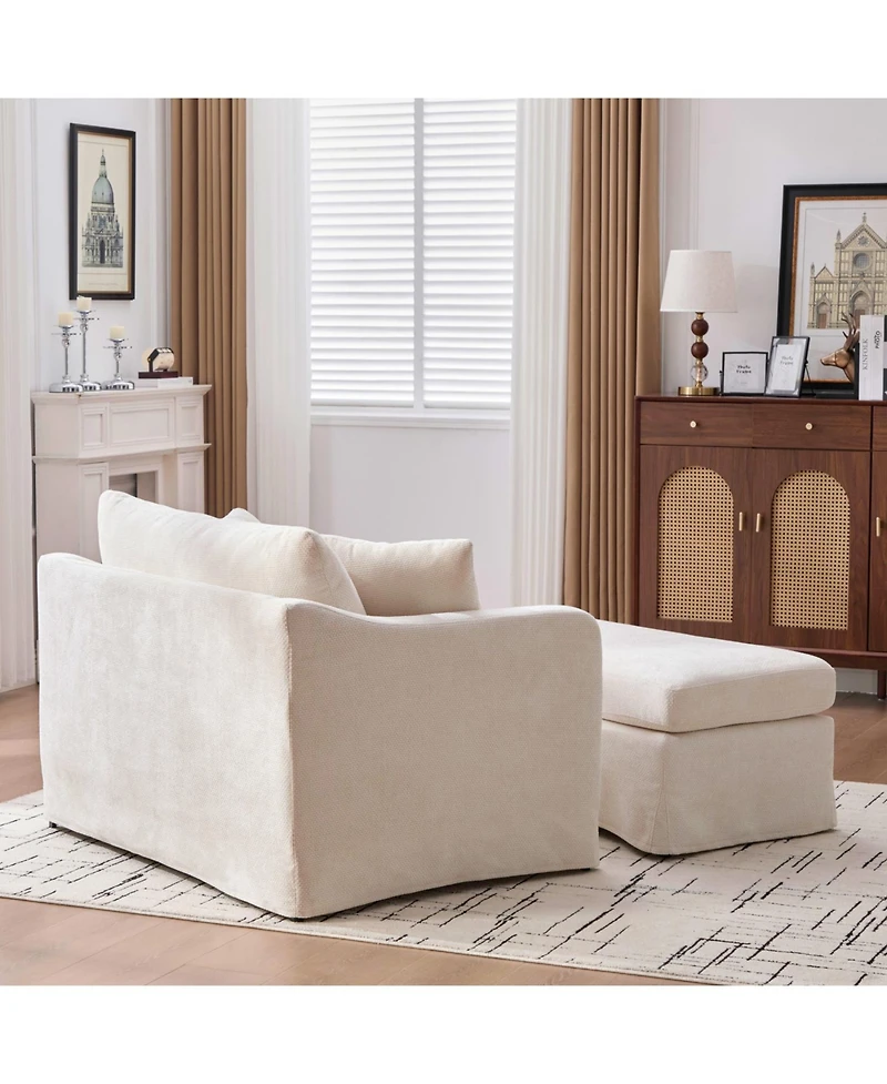 Streamdale Modern Upholstered Farmhouse Chair & Ottoman Set, Beige
