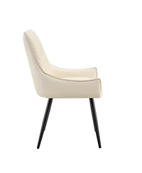 Streamdale Furniture Streamdale Dining Chairs Set of 4, Off White Faux Leather, Gold Mesh Texture, Black Legs (Set of 4