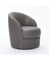 Streamdale Gray Leather Swivel Chair, Mid-Century Modern Lounge Chair