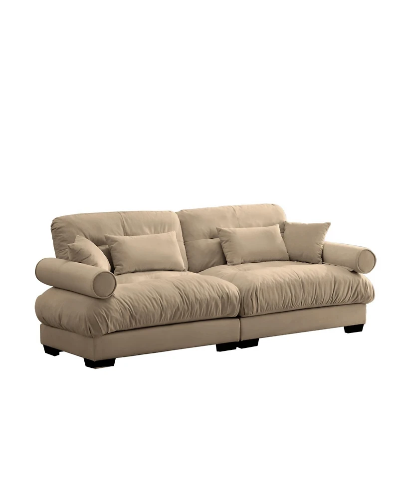 Streamdale Camel Velvet Two-Seater Sofa with Pillows