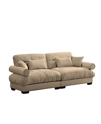 Streamdale Camel Velvet Two-Seater Sofa with Pillows