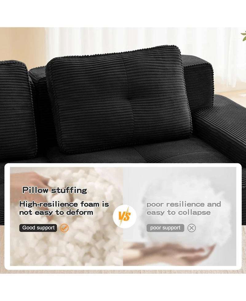 Streamdale Furniture Streamdale Modern Modular Sectional Sofa, Corduroy Fabric, Oversized 3-Seater Couch, Black