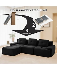 Streamdale Modern L-Shaped Corduroy Sectional Sofa with Movable Ottoman, Black