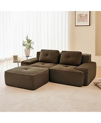 Streamdale Furniture Streamdale 82" Modern L-Shaped Corduroy Sectional Sofa with Movable Ottoman, Brown