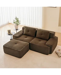 Streamdale Furniture Streamdale 82" Modern L-Shaped Corduroy Sectional Sofa with Movable Ottoman, Brown