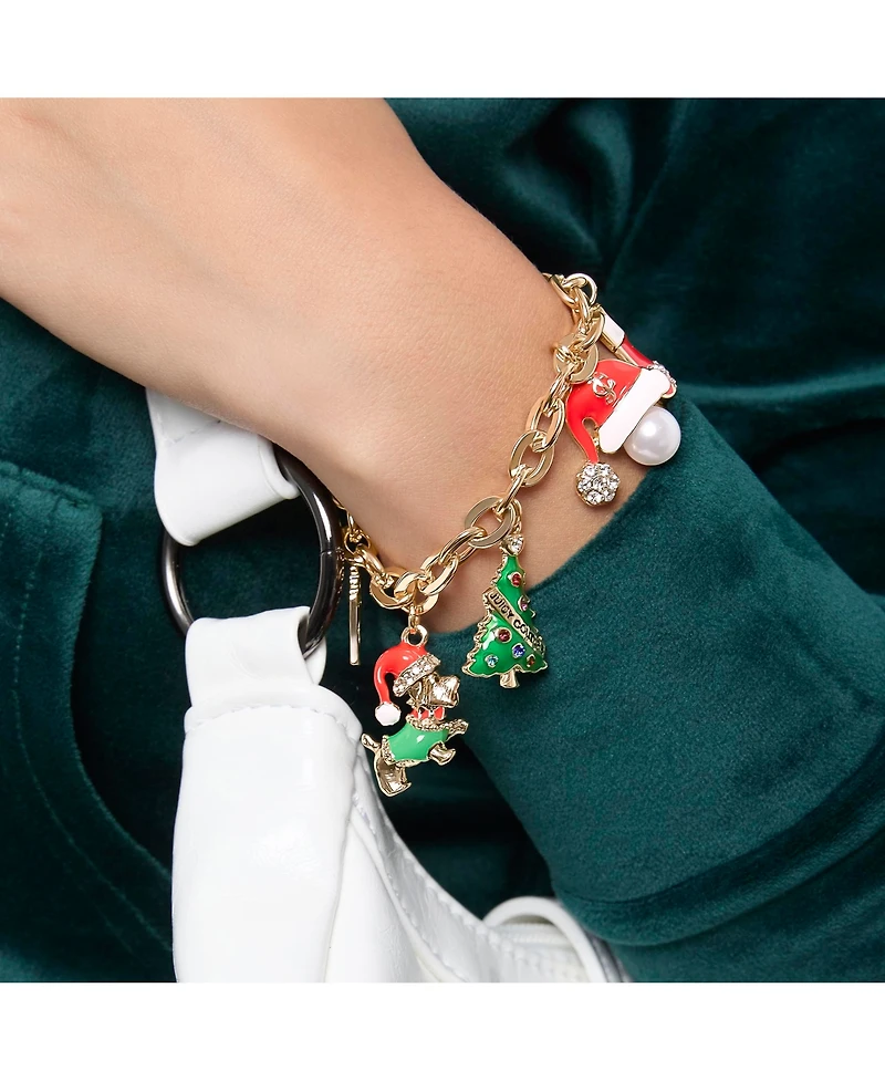 Juicy Couture Holiday Charm Bracelet, Gold Tone Enamel Christmas Motifs