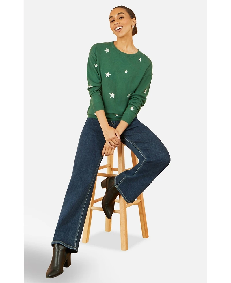 Yumi Women's Foil Star Print Relaxed Fit Sweater