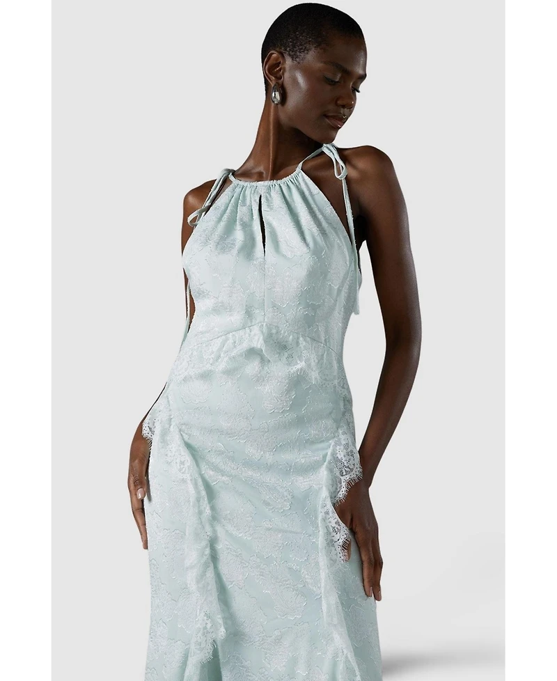Coast Women's Jacquard Halter Neck Frill Maxi Dress