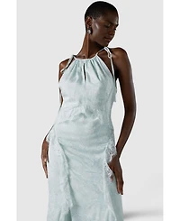 Coast Women's Jacquard Halter Neck Frill Maxi Dress