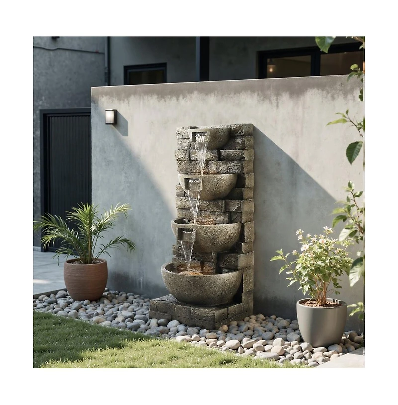 Outdoor 4-Tier Block Stack Yard Fountain for Garden or Patio