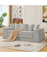 Streamdale Furniture Corduroy Convertible Sofa Bed Loveseat with 5 Pillows, Side Pocket, No Assembly