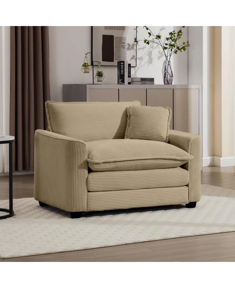 Streamdale Furniture Tan Corduroy Single Chair Deep Seat Sofa with Pillow
