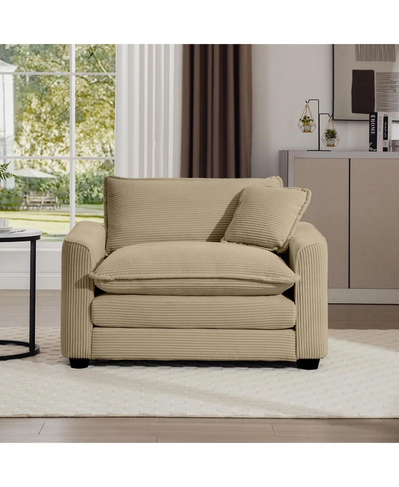 Streamdale Furniture Tan Corduroy Single Chair Deep Seat Sofa with Pillow