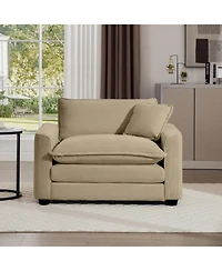 Streamdale Furniture Tan Corduroy Single Chair Deep Seat Sofa with Pillow