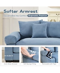 Streamdale Furniture Streamdale 92" Oversized Cloud Modular Sectional Couch, Corduroy, Blue