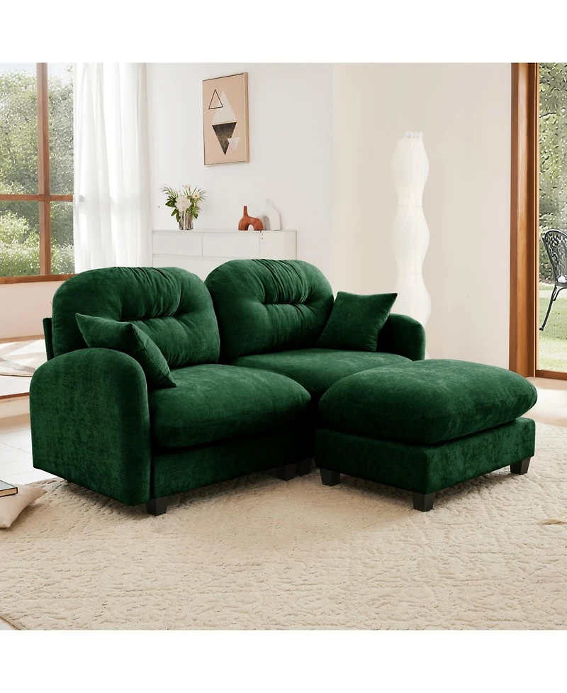 Streamdale Furniture Cloud Sectional L-Shaped Couch w/ Ottoman, Soft Chenille, Tufted, Green