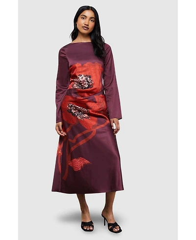 Warehouse Women's Floral Placement Print Satin Midi Dress