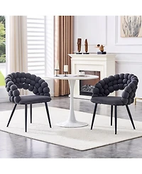 Streamdale Furniture Streamdale Set of 2 Gray Velvet Dining Chairs with Black Legs