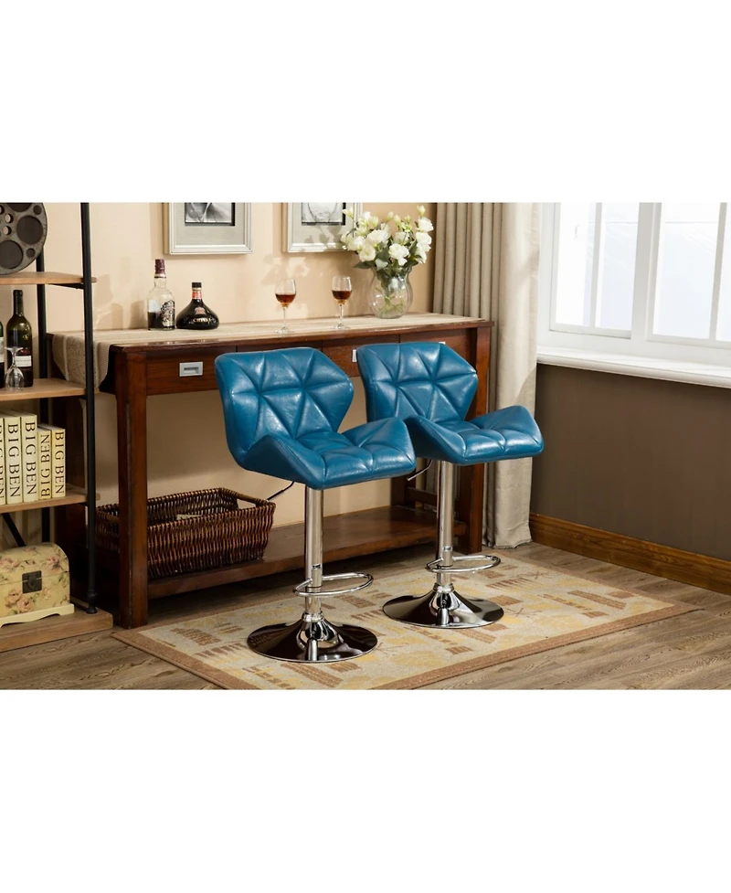 Streamdale Contemporary Tufted Adjustable Height Hidraulic Bar Stools, Set of 2, Blue