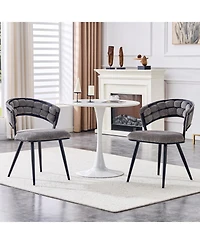 Streamdale Set of 2 Gray Velvet Dining Chairs with Black Legs