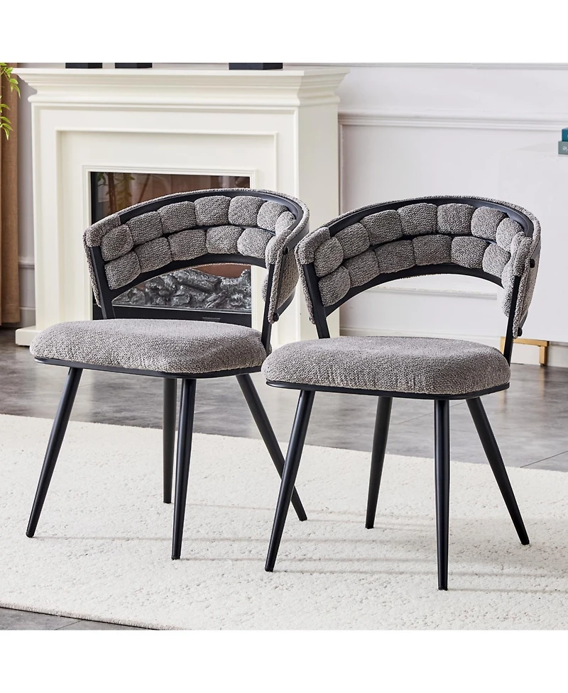 Streamdale Set of 2 Gray Velvet Dining Chairs with Black Legs
