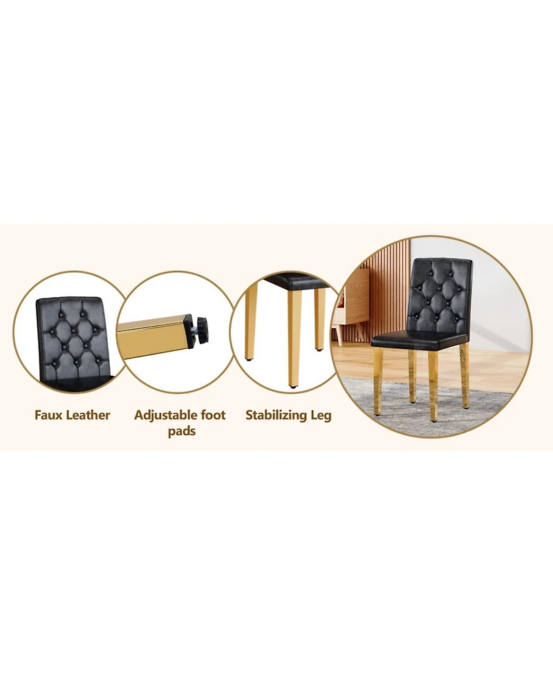 Streamdale 4-pack black Pu ergonomic dining chairs with golden metal legs