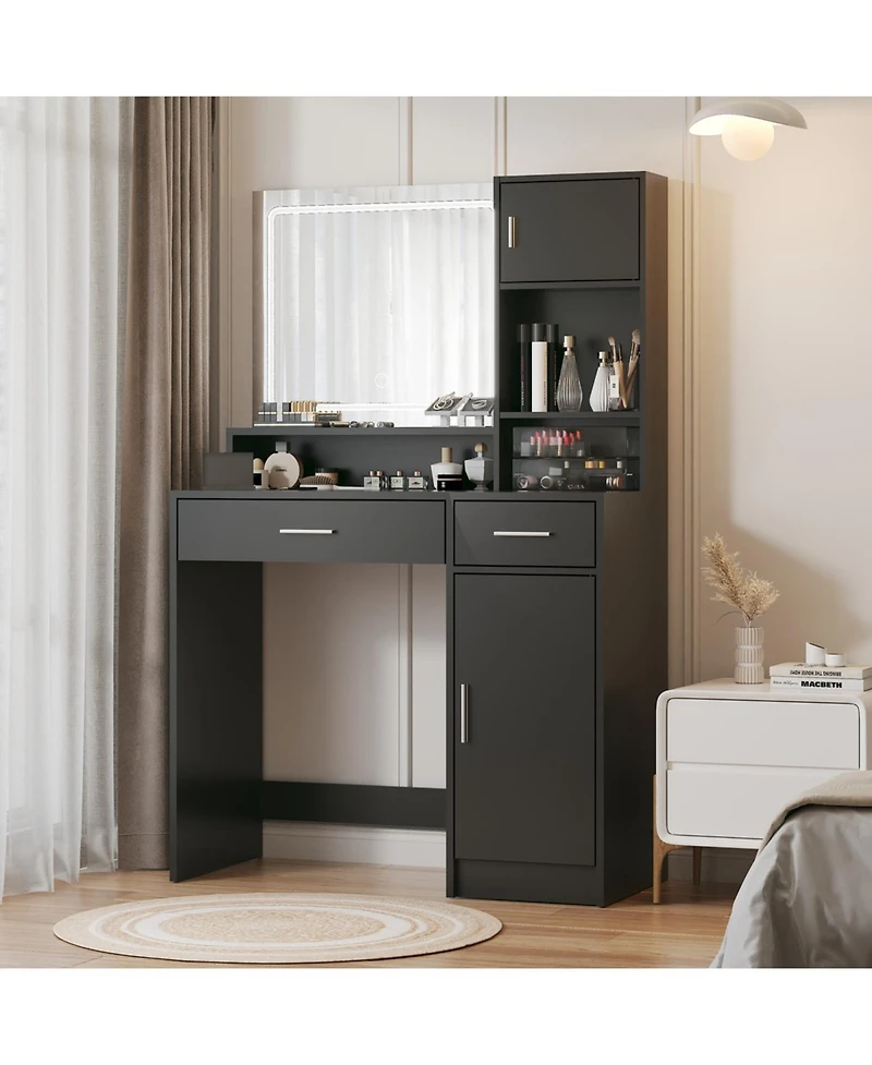 Streamdale Furniture Streamdale Vanity Desk with Mirror, Led Light Strip, Large Drawer & Storage (Black