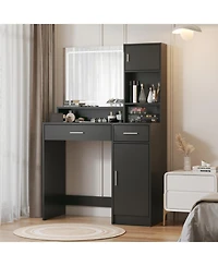 Streamdale Furniture Streamdale Vanity Desk with Mirror, Led Light Strip, Large Drawer & Storage (Black